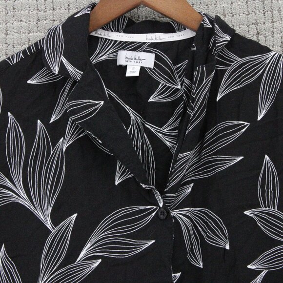 Nicolle Miller Shirt Women Small S Black Casual Floral Button Down Short Sleeve - Picture 5 of 9
